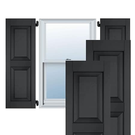 Ekena Millwork 18"W x 35"H Exterior Real Wood Sapele Mahogany Raised Panel Shutters, Black PR RWR18X035BLM
